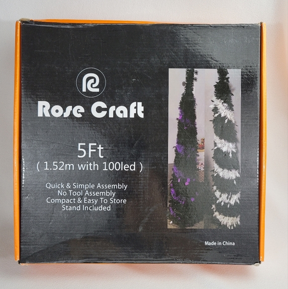 Ghost Tinsel Halloween Collapsible Pull Up Pencil Tree - 5 Ft Tall - Picture 2 of 12